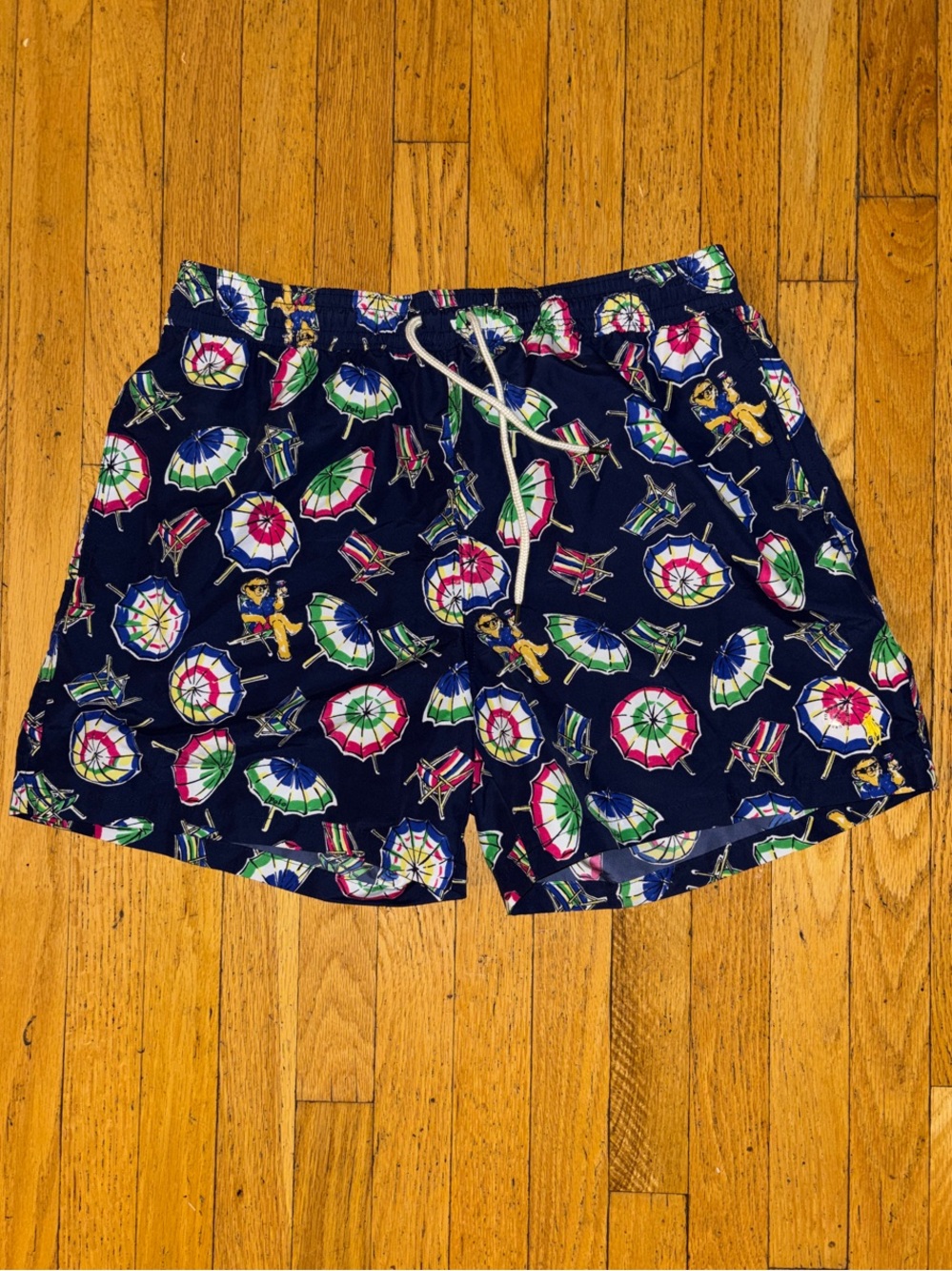 Polo Ralph Lauren Navy Blue Polo Bear Beach Umbrella Swim Trunks - X Large